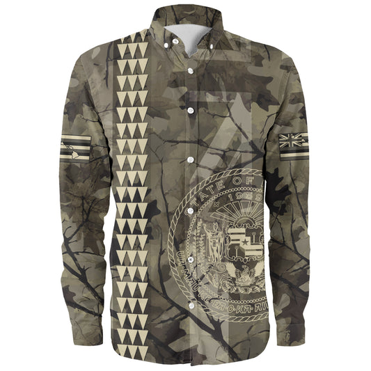 Hawaii Long Sleeve Shirt Tribal Kakau Camouflage Green