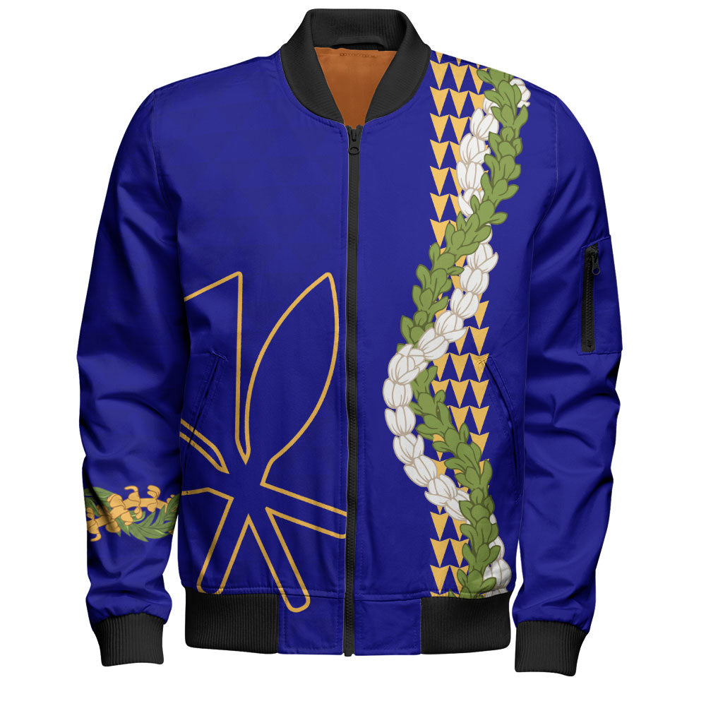 Hawaii Bomber Jacket Kanaka Maoli Puakenikeni Maile Flower Lei