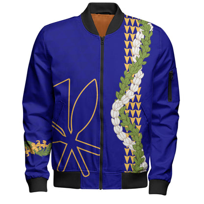 Hawaii Bomber Jacket Kanaka Maoli Puakenikeni Maile Flower Lei
