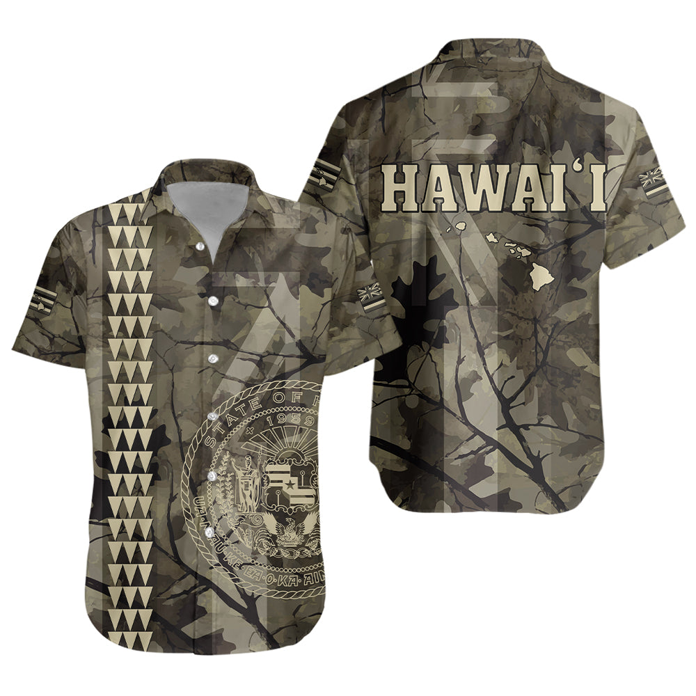 Hawaii Short Sleeve Shirt Tribal Kakau Camouflage Green