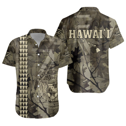 Hawaii Short Sleeve Shirt Tribal Kakau Camouflage Green