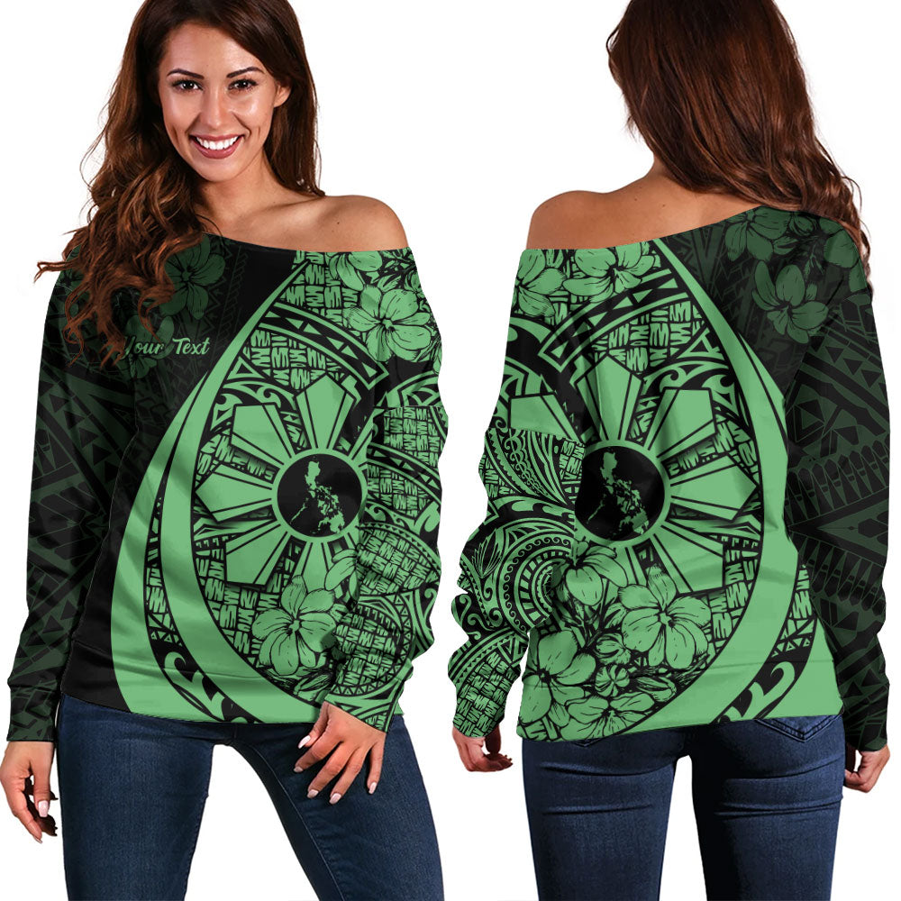 Philippines Filipinos Off Shoulder Sweatshirt Custom National Sampaguita Flower Symbols Style