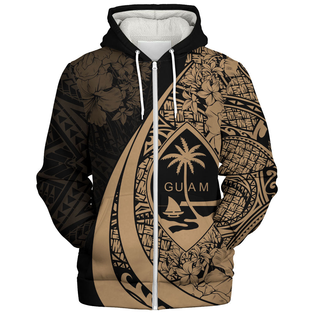 Guam Sherpa Hoodie Custom Hibiscus Flower Symbols Style