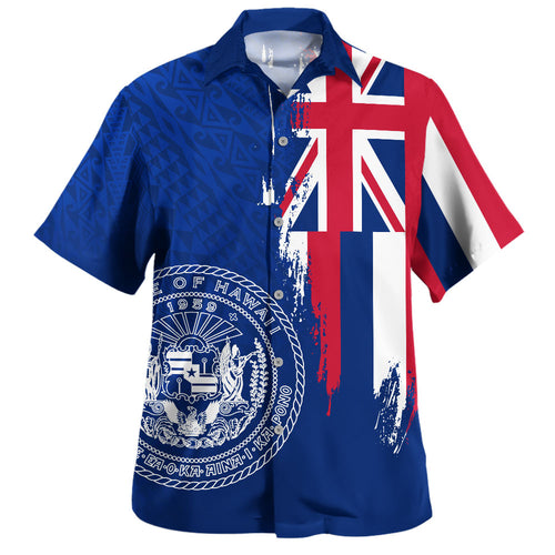 Hawaii Hawaiian Shirt Flag Polynesian Style Ocean Blue