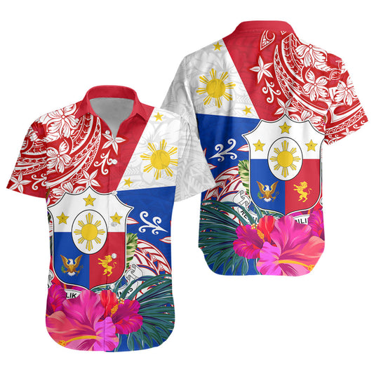 Philippines Filipinos Short Sleeve Shirt Flag Tribal Tropical Style