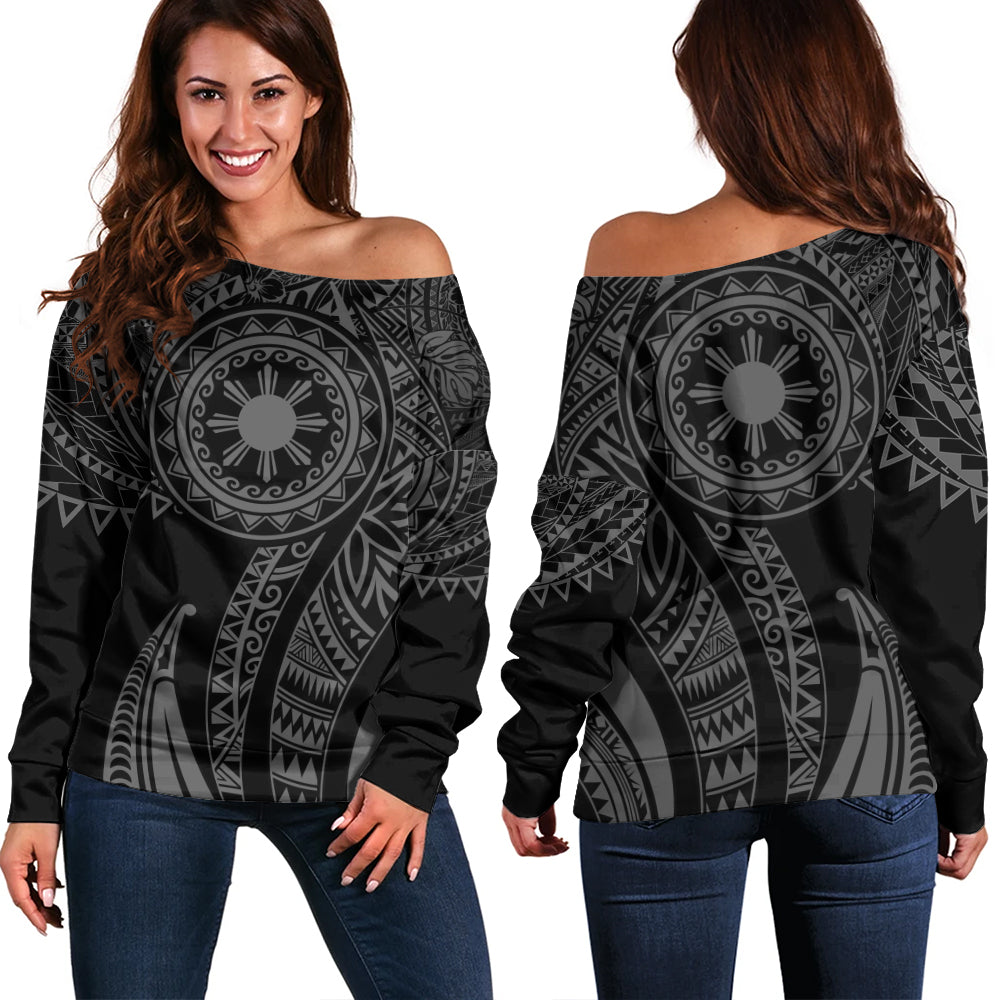 Philippines Filipinos Off Shoulder Sweatshirt Tribal Tattoo Island