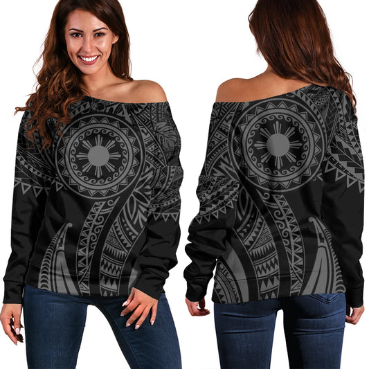 Philippines Filipinos Off Shoulder Sweatshirt Tribal Tattoo Island