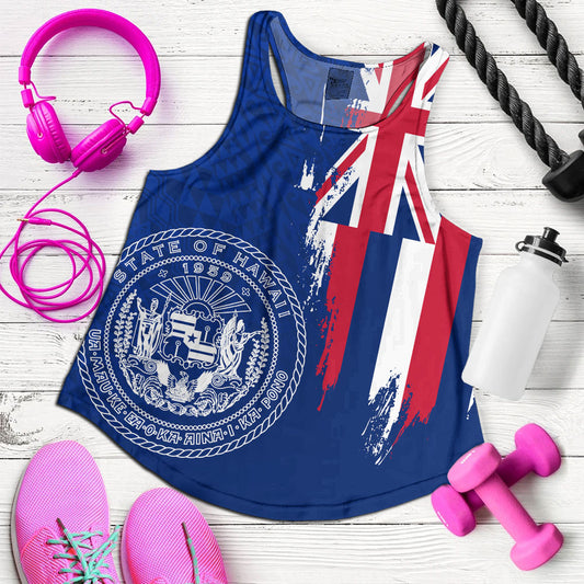 Hawaii Women Tank Flag Polynesian Style Ocean Blue