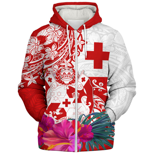 Tonga Sherpa Hoodie Flag Tribal Tropical Style