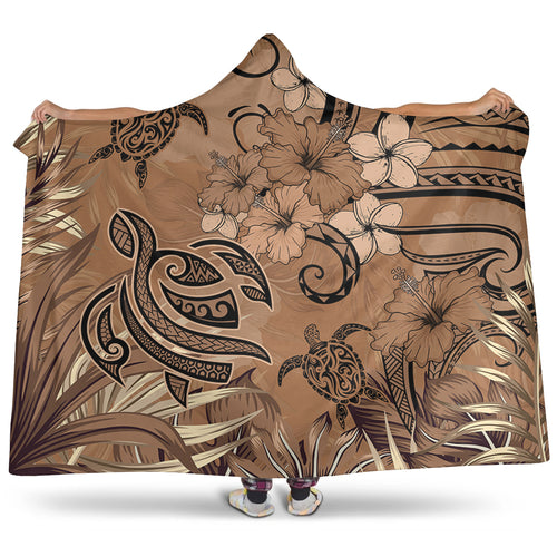 Hawaii Hooded Blanket Polynesian Turtle Tattoo Tropical Elements