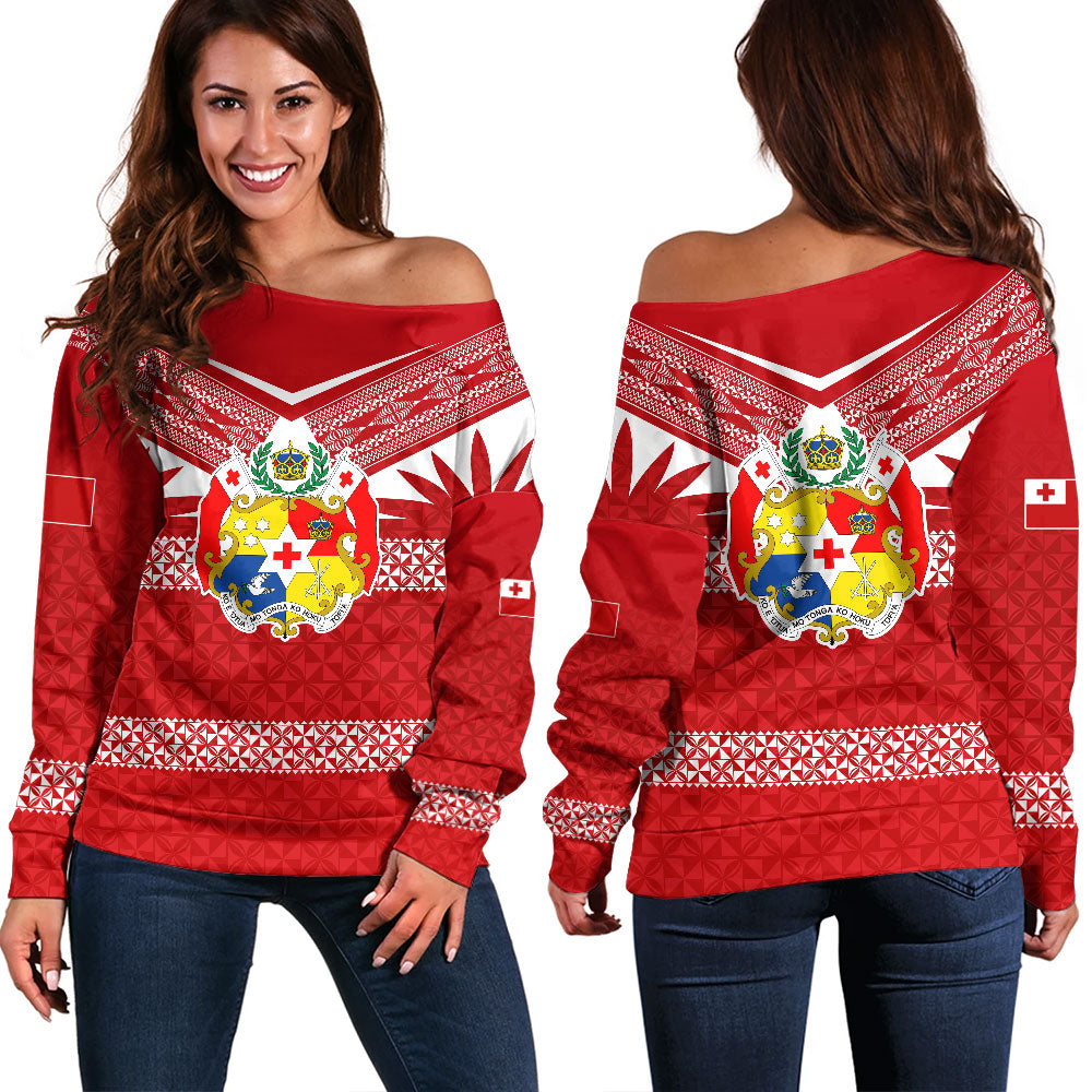 Tonga Off Shoulder Sweatshirt Ngatu Tattoo Island Unique Style