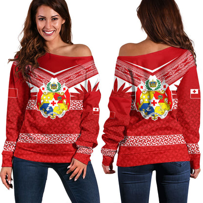 Tonga Off Shoulder Sweatshirt Ngatu Tattoo Island Unique Style