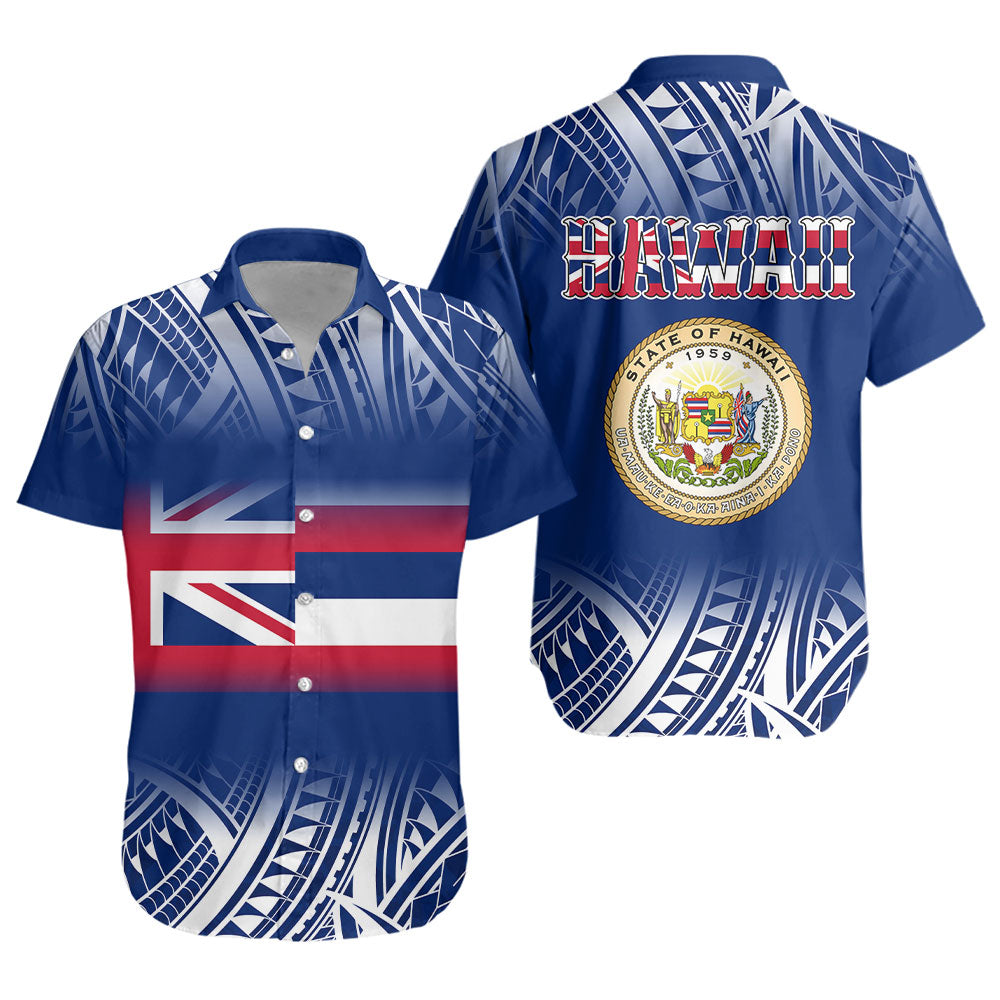 Hawaii Short Sleeve Shirt Polynesian Tribal Aloha Hawaii Flag
