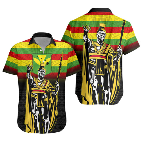 Hawaii Short Sleeve Shirt King Kamehameha Flag Kanaka Maoli Tribal Tattoo