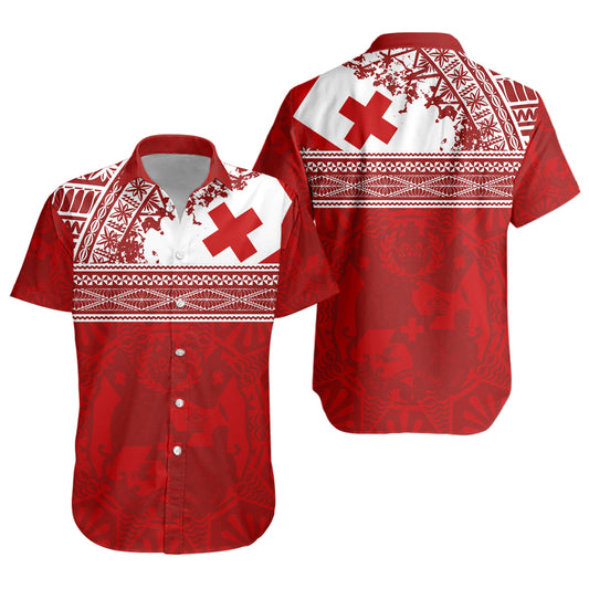 Tonga Short Sleeve Shirt Flag Coat Of Arms Circle Ngatu Tribal