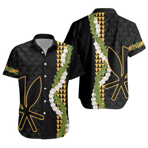 Hawaii Short Sleeve Shirt Kanaka Maoli Puakenikeni Maile Flower Lei