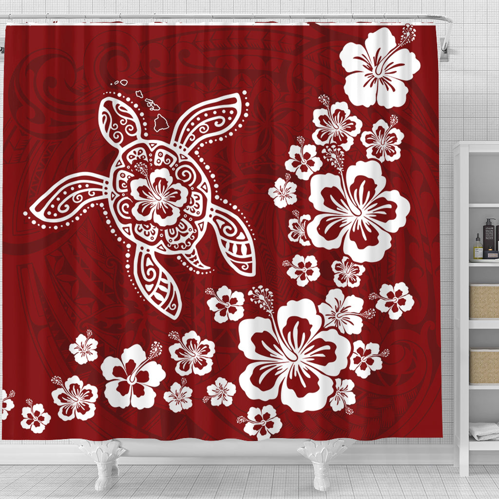 Hawaii Shower Curtain Tribal Hibiscus Flower Graphic Turtle Tatoo