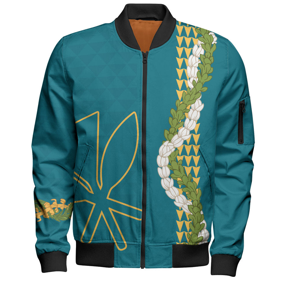 Hawaii Bomber Jacket Kanaka Maoli Puakenikeni Maile Flower Lei