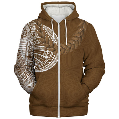 Samoa Sherpa Hoodie Tattoo Roman Reigns With Ula Fala Style Brown
