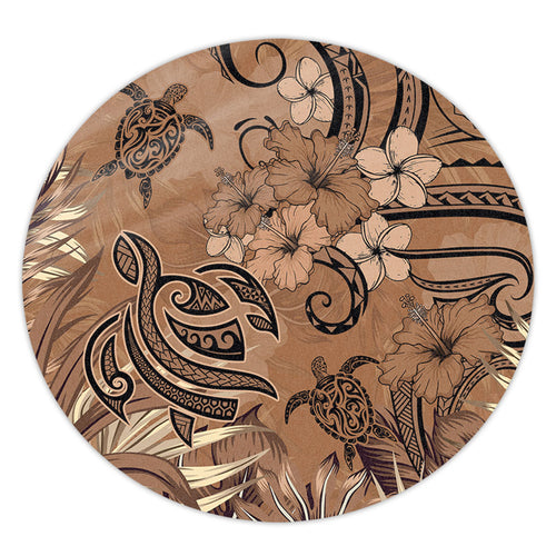 Hawaii Round Rug Polynesian Turtle Tattoo Tropical Elements