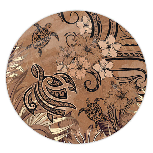 Hawaii Round Rug Polynesian Turtle Tattoo Tropical Elements