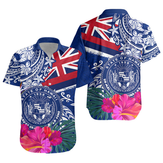 Hawaii Short Sleeve Shirt Flag Tribal Tropical Style