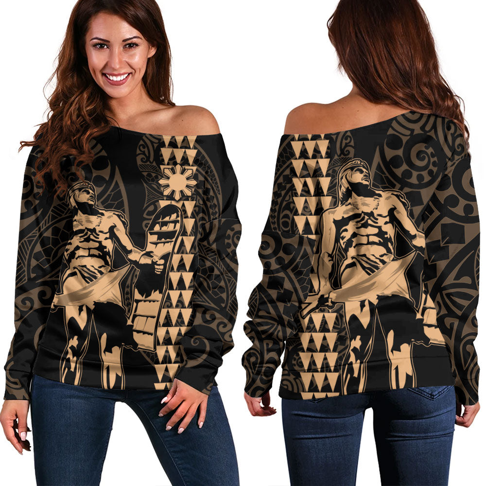 Philippines Filipinos Off Shoulder Sweatshirt Lapu Lapu Kakau Style
