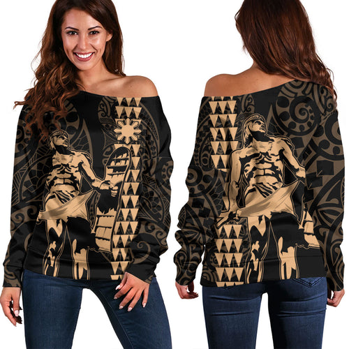 Philippines Filipinos Off Shoulder Sweatshirt Lapu Lapu Kakau Style