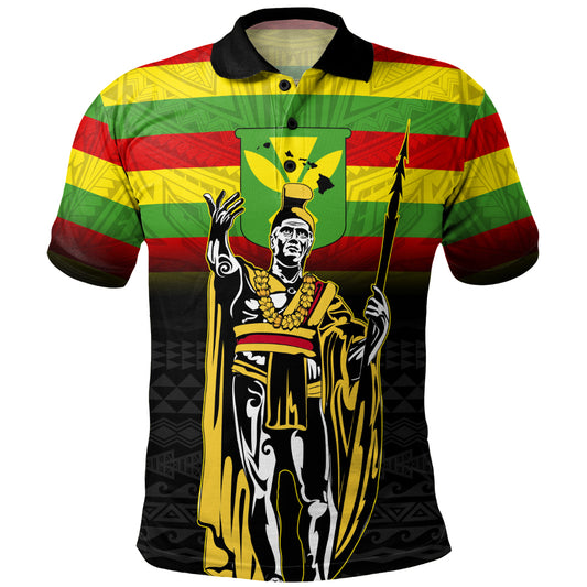 Hawaii Polo Shirt King Kamehameha Flag Kanaka Maoli Tribal Tattoo