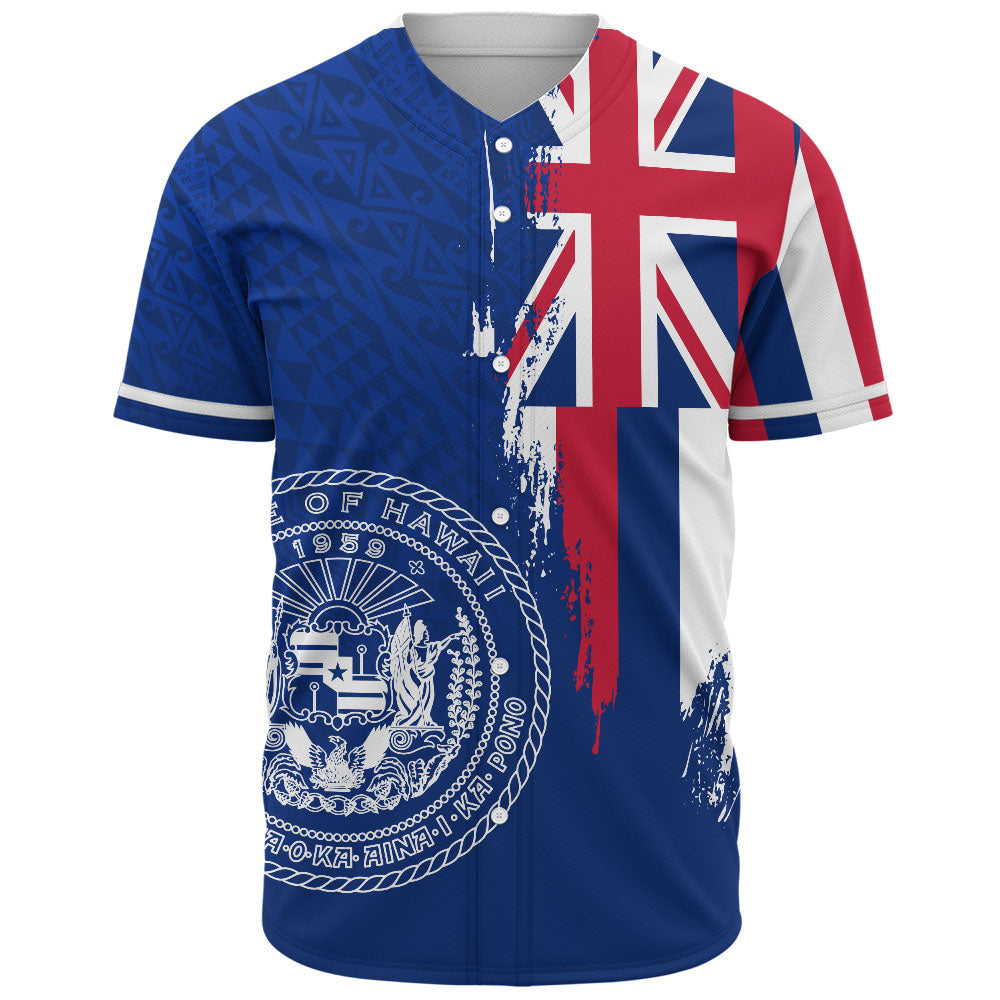 Hawaii Baseball Shirt Flag Polynesian Style Ocean Blue