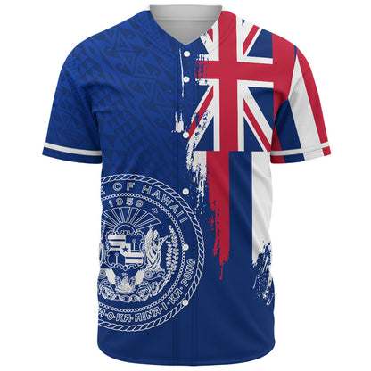 Hawaii Baseball Shirt Flag Polynesian Style Ocean Blue