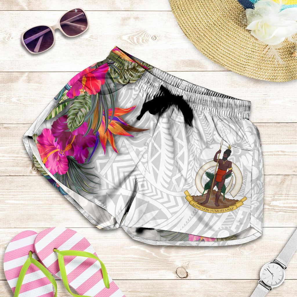 Vanuatu All Over Print Women Shorts Polynesian Hibiscus White Pattern
