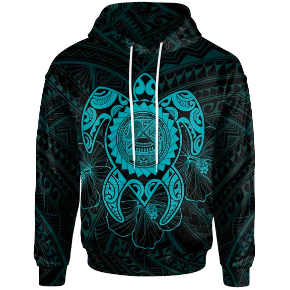 American Samoa Polynesian Hoodie - Vintage Polynesian Turtle (Turquoise)