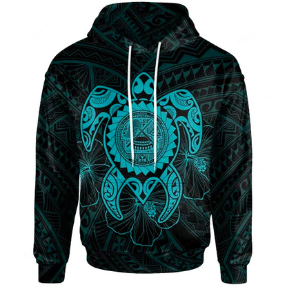 American Samoa Polynesian Hoodie - Vintage Polynesian Turtle (Turquoise)