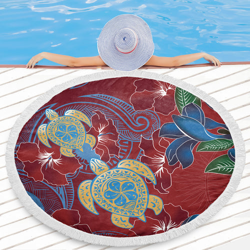 Hawaii Beach Blanket Polynesian Cultures Turtle Couple Tropical Flowers Red Color
