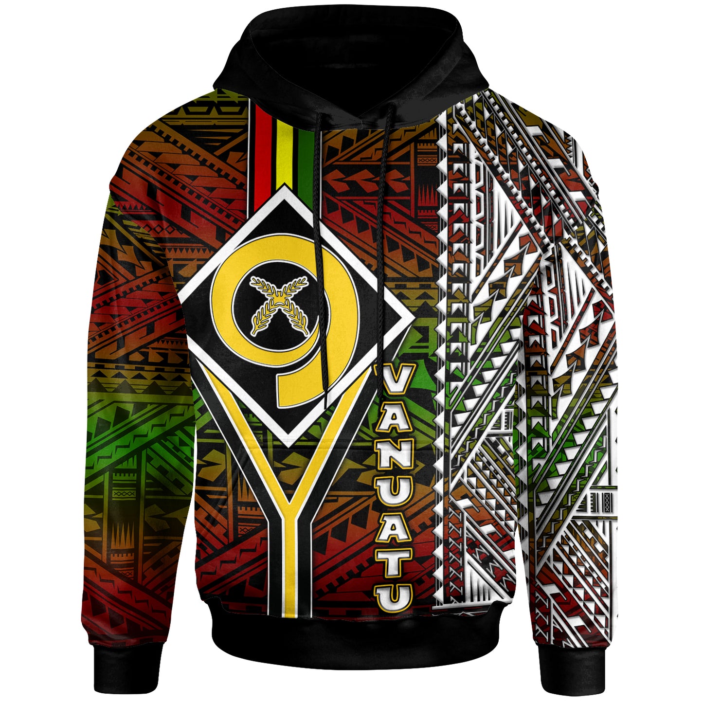 Vanuatu Hoodie - Custom Vanuatu Independence Anniversary Flag Style Polynesian Patterns Hoodie