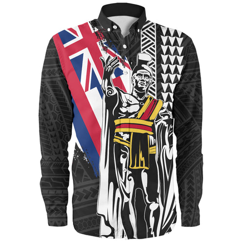 Hawaii Long Sleeve Shirt King Kamehameha I Kakau Flag Grunge