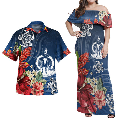 Vanuatu Combo Off Shoulder Long Dress And Shirt  Flower And Turtle