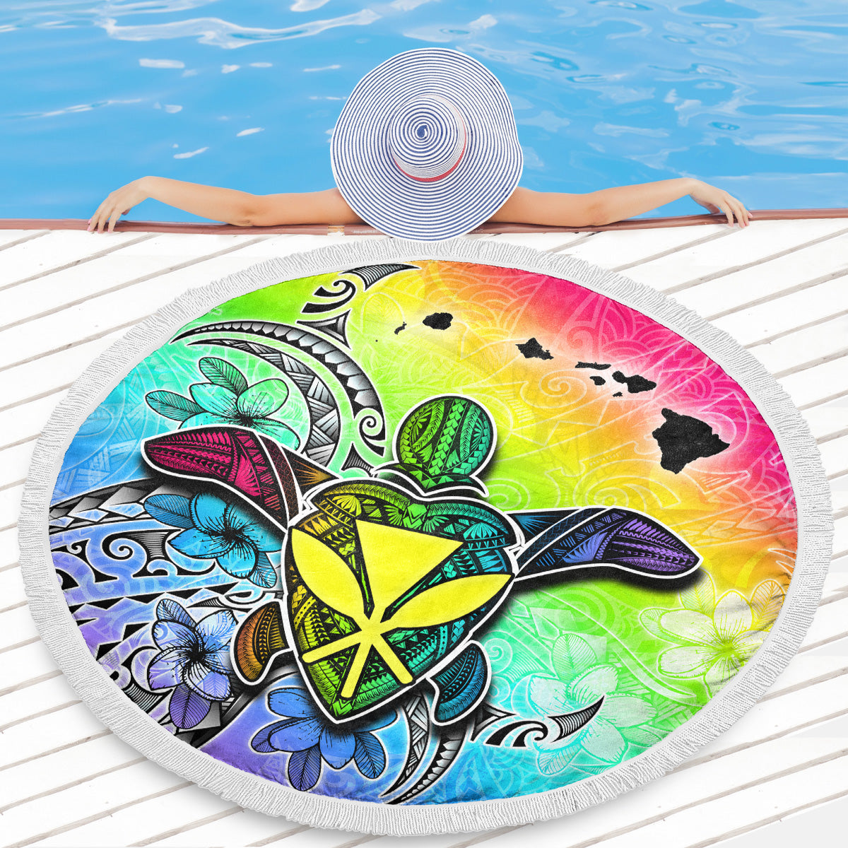 Hawaii Beach Blanket Hawaii Map And Turtle Tribal Patterns