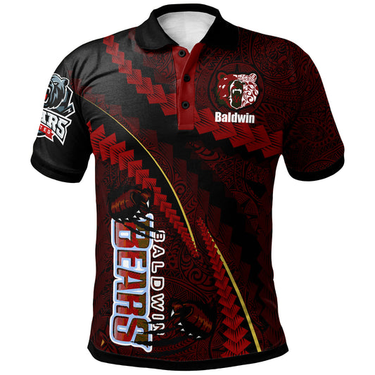 Hawaii Baldwin High School Custom Polynesian Polo Shirt - Baldwin Super Bears Polynesian Tribal Pattern Scratch Style