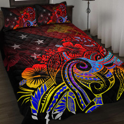 Papua New Guinea Quilt Bed Set Birds Of Paradise With Flag Color Style