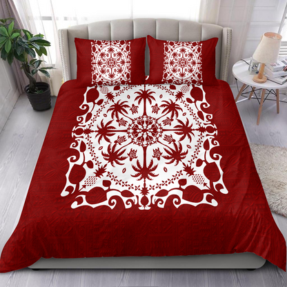 Hawaii Red Pattern Palm Trees and Turtles Duvet Cover