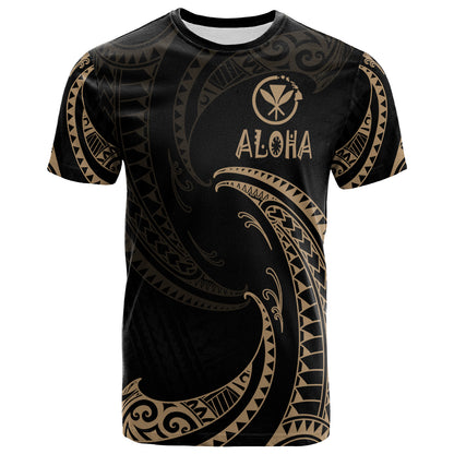 Personalized Quote Hawaii Polynesian T-Shirt - Gold Tribal Wave
