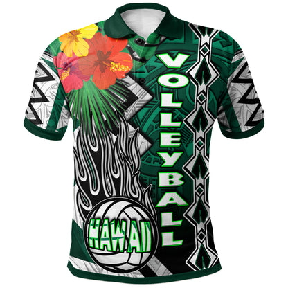 Hawaii Volleyball Polo Shirt - Custom Hawaii Volleyball Hibicus With Polynesian Patterns Custom Name And Number Polo Shirt