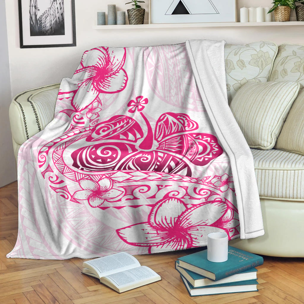 Hawaii Premium Blanket Pink Hibiscus And Plumeria Flowers Polynesian Decor