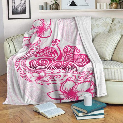 Hawaii Premium Blanket Pink Hibiscus And Plumeria Flowers Polynesian Decor