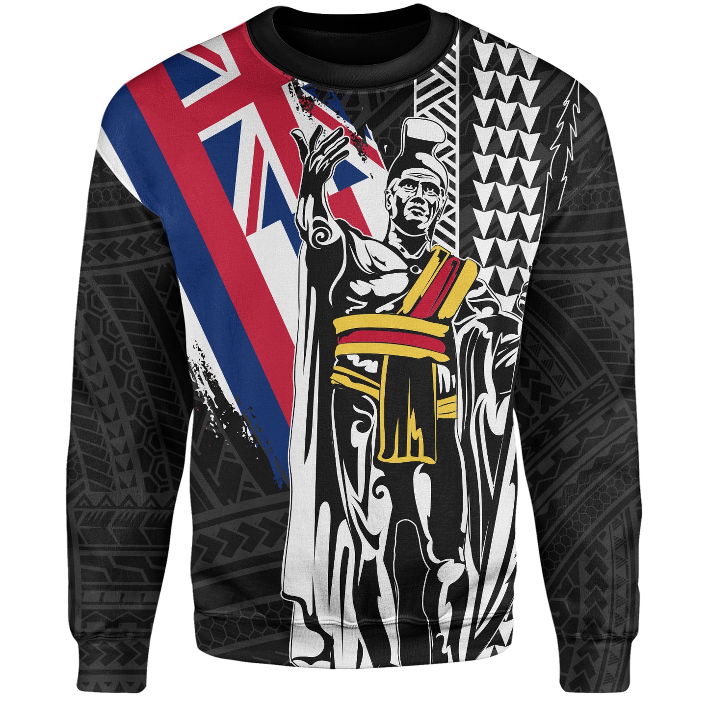 Hawaii Sweatshirt King Kamehameha I Kakau Flag Grunge