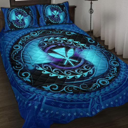 Hawaii Quilt Bed Set Manta Ray Couple Polynesian Ocean Style