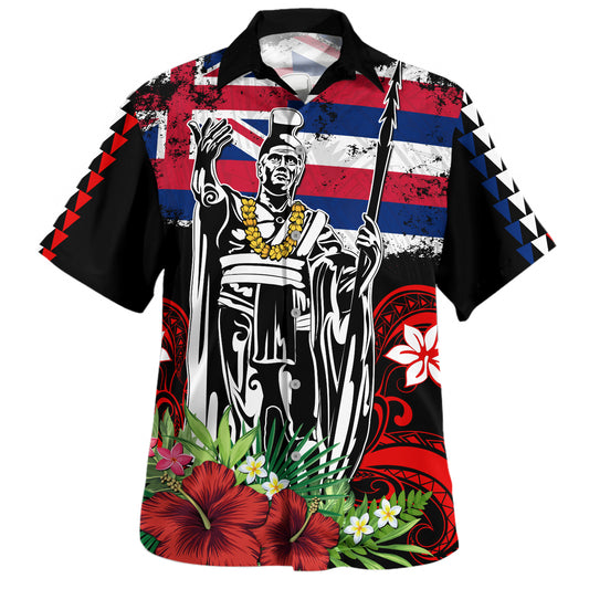 Hawaii Hawaiian Shirt King Kamehameha I Tribal Flag Tropical Style