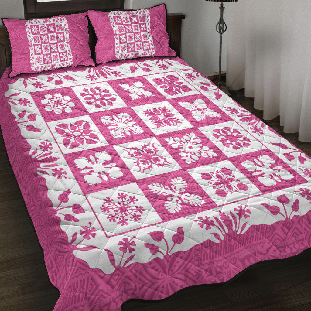 Hawaii Quilt Bed Set Pink Hawaii Pattern Polynesian Color